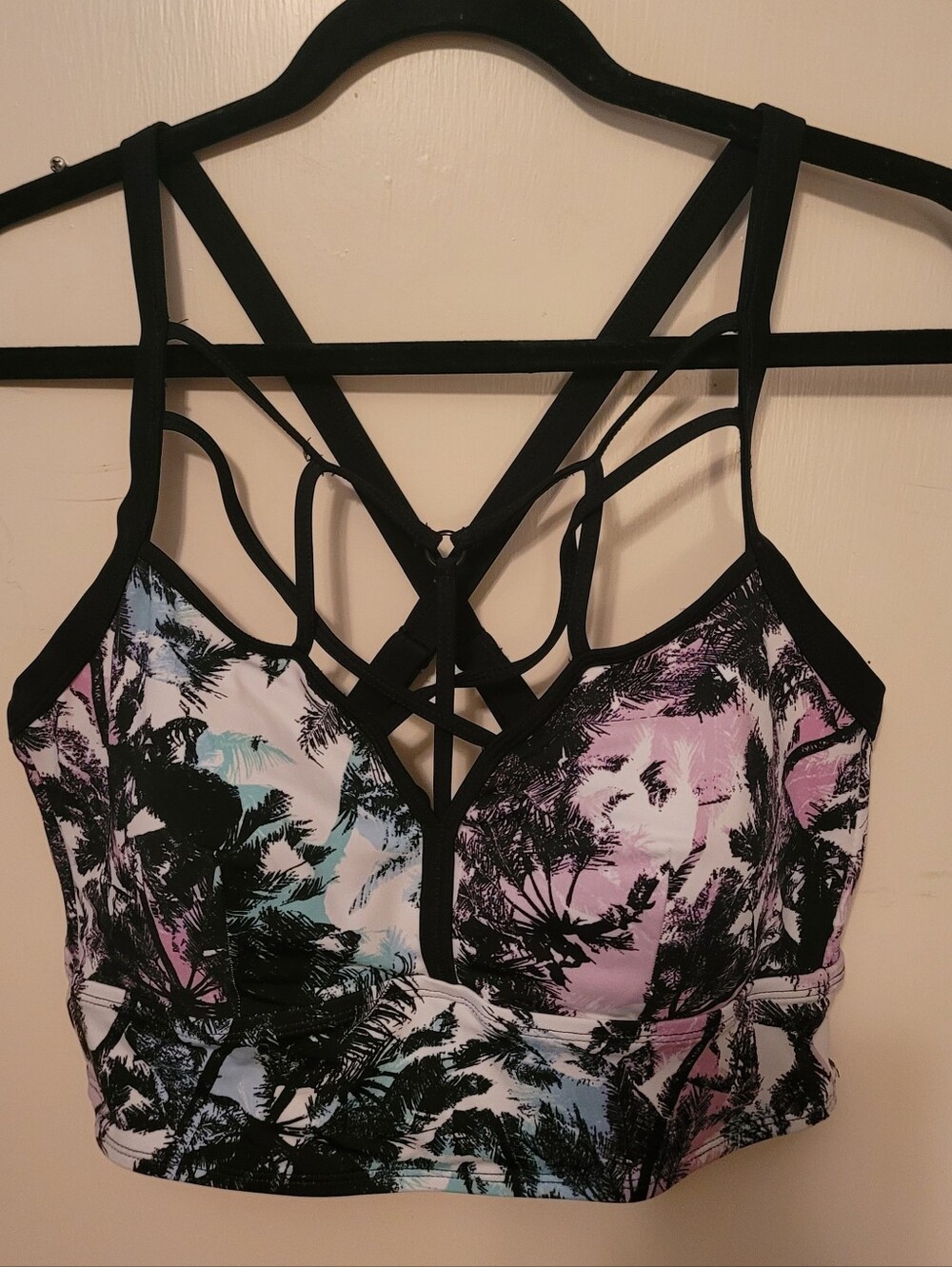 Torrid Swim Top Strappy Palm-Print Size 1 Crossed Back